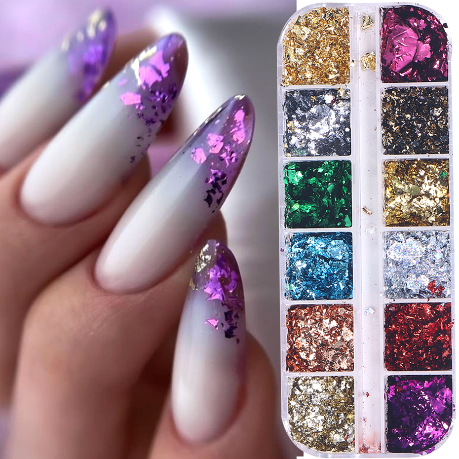Glitter Vinyl Roll - 12 Grids Golden Foils Nails Glitter