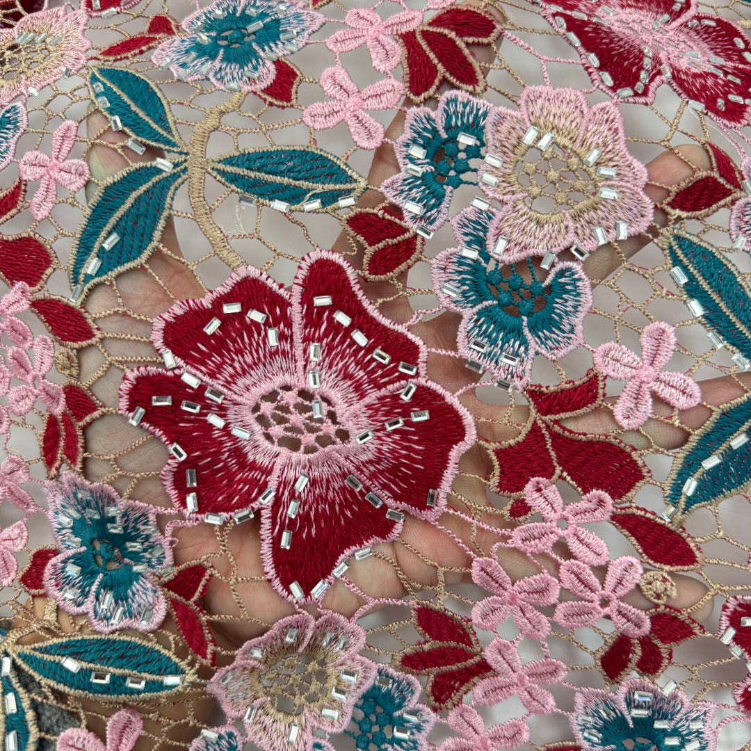 Sew On Rhinestone - Elegant Guipure Cord Lace Fabric Water