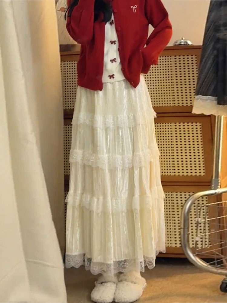 Elastic Lace Trim - Elegant High Waist Skirt in Soft