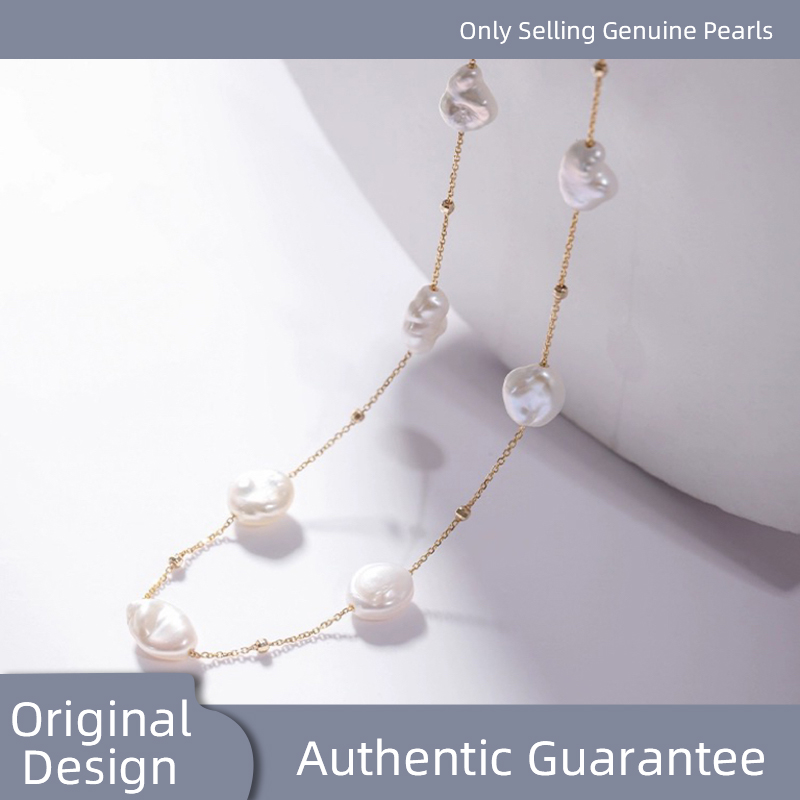 Pearl Trim Chain - Fine Jewelry Real 18K Gold Necklace