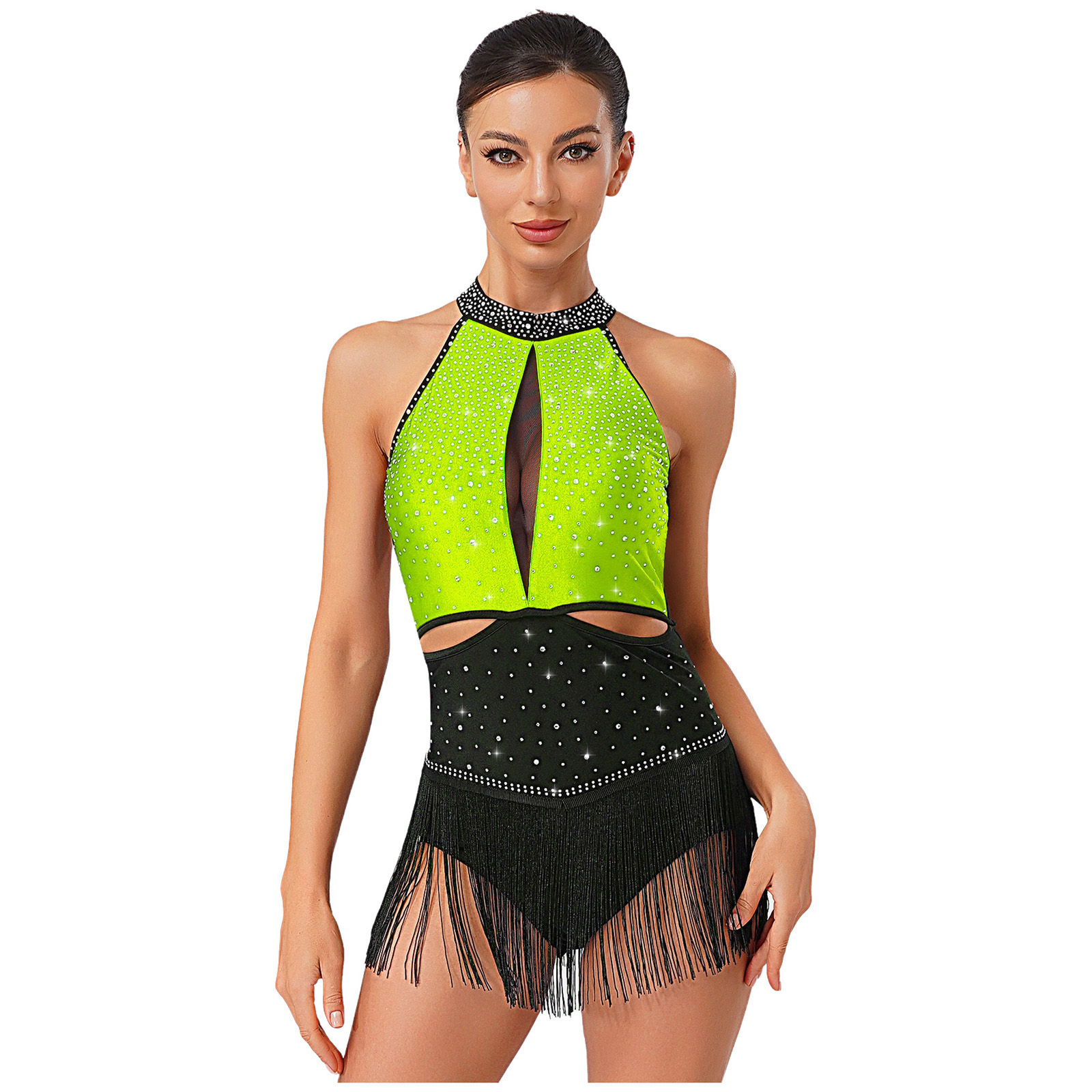 Women Dance Rhythmic Dresses S - Rhinestone Banding Trim reseña y precio