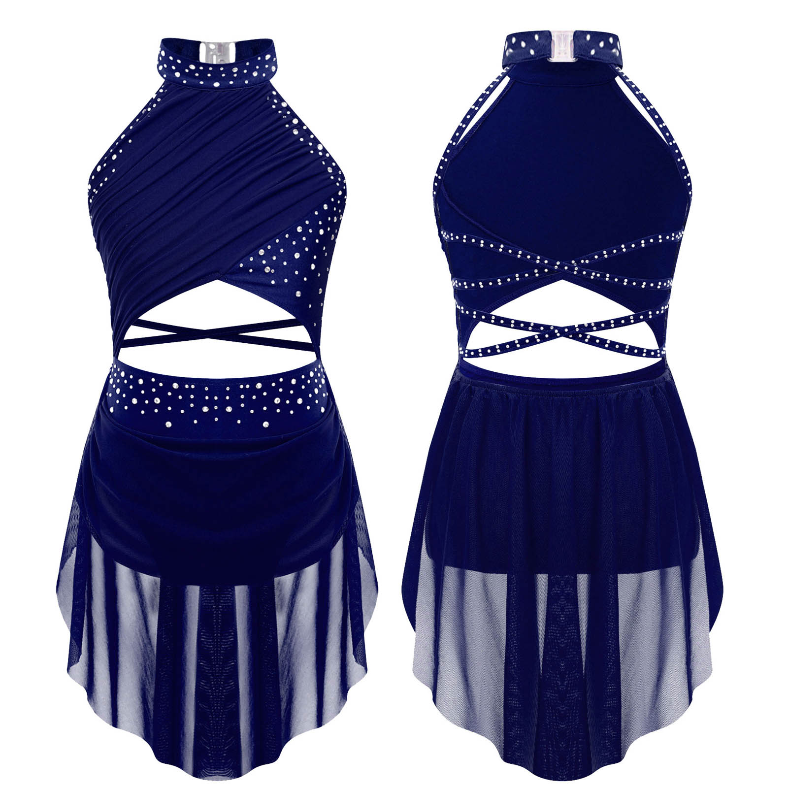 Kids Girls Ballet Leotard Dres - Rhinestone Banding Trim reseña y precio