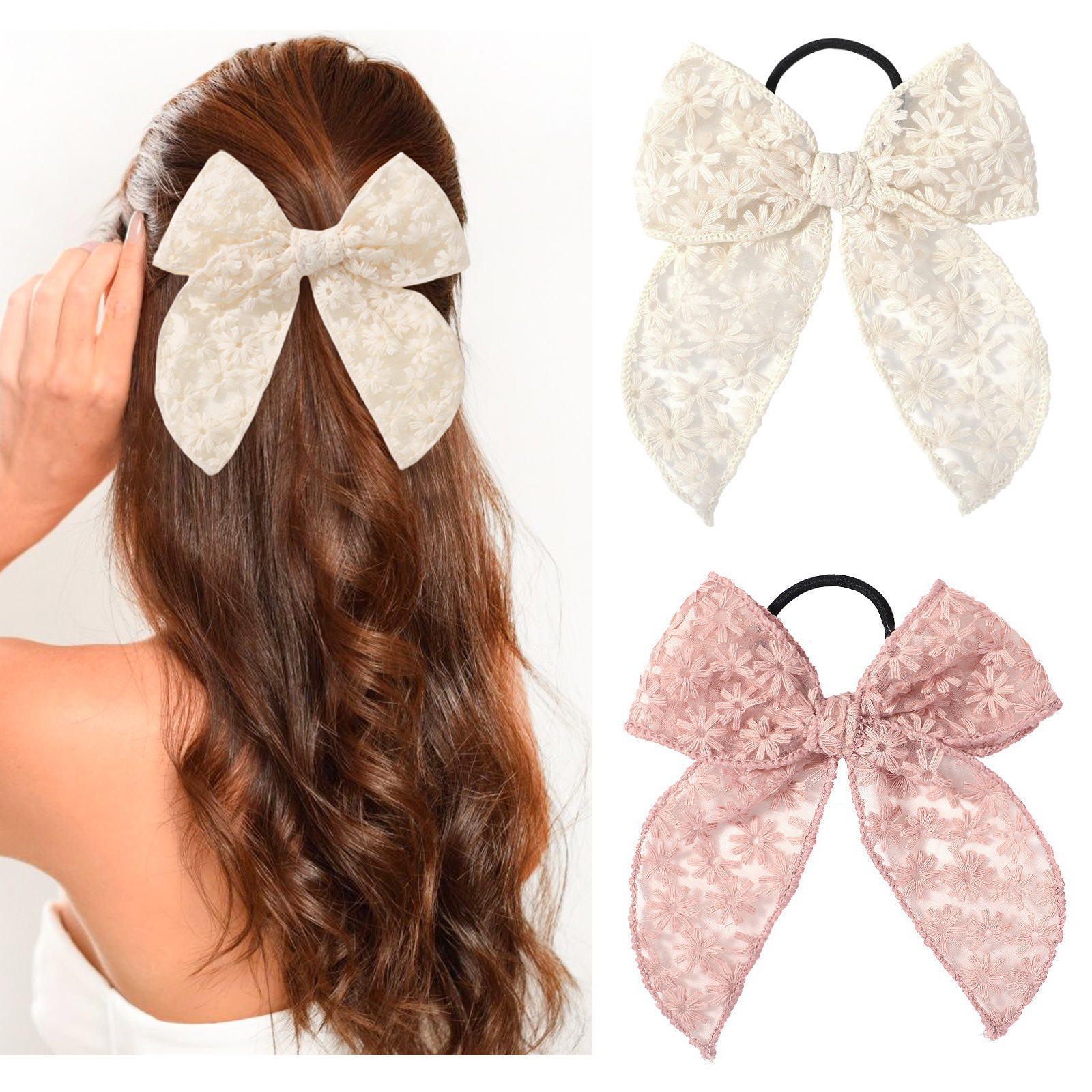 Elegant Lace Bow Hair Tie for  - Elastic Lace Trim reseña y precio