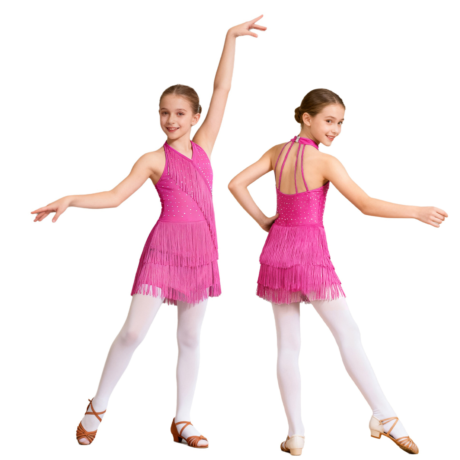 Kid Girls Latin Dance Tango Ch - Rhinestone Banding Trim reseña y precio
