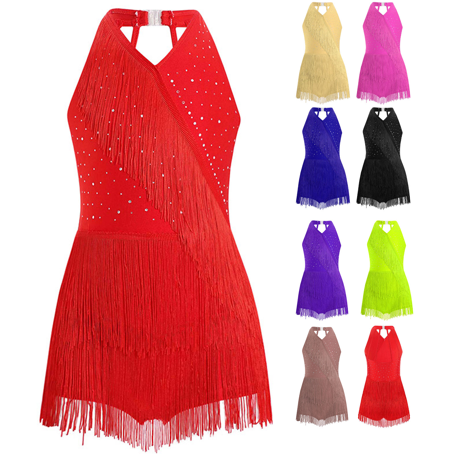 Kid Girls Latin Dance Tango Ch - Rhinestone Banding Trim reseña y precio