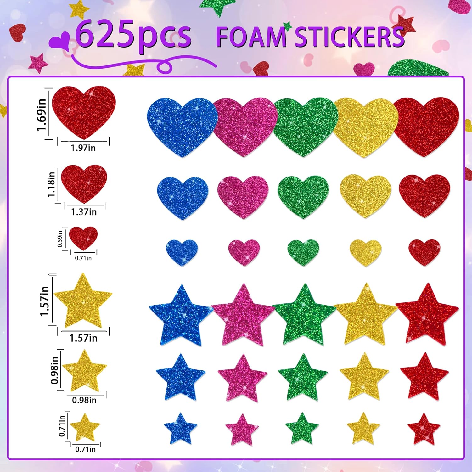 625Pcs Glitter Heart Foam Stic - Glitter Vinyl Roll reseña y precio