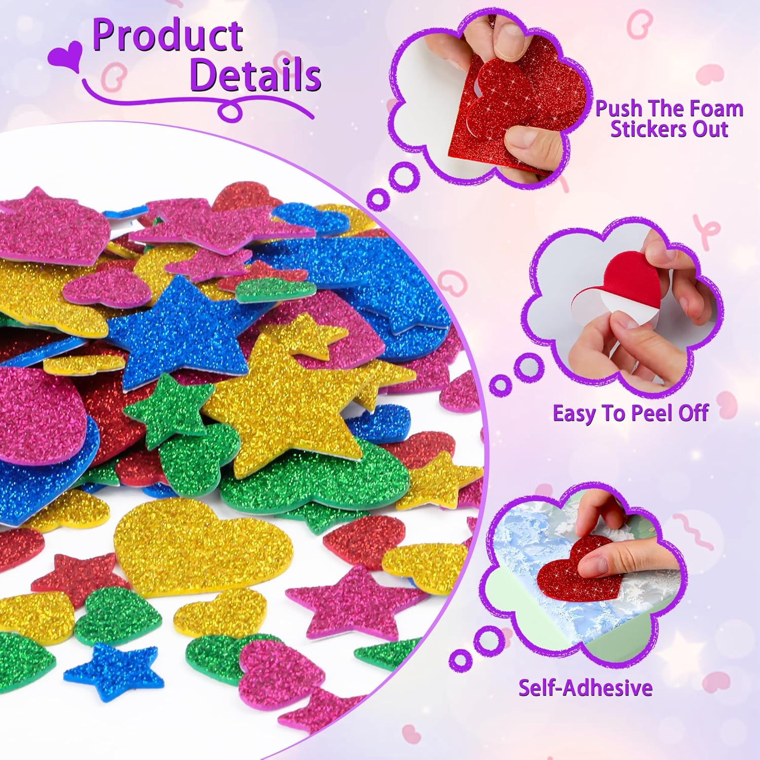 625Pcs Glitter Heart Foam Stic - Glitter Vinyl Roll reseña y precio