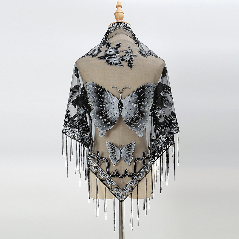 Fashion Triangle Scarf Butterf - Tassel Fringe Trim reseña y precio
