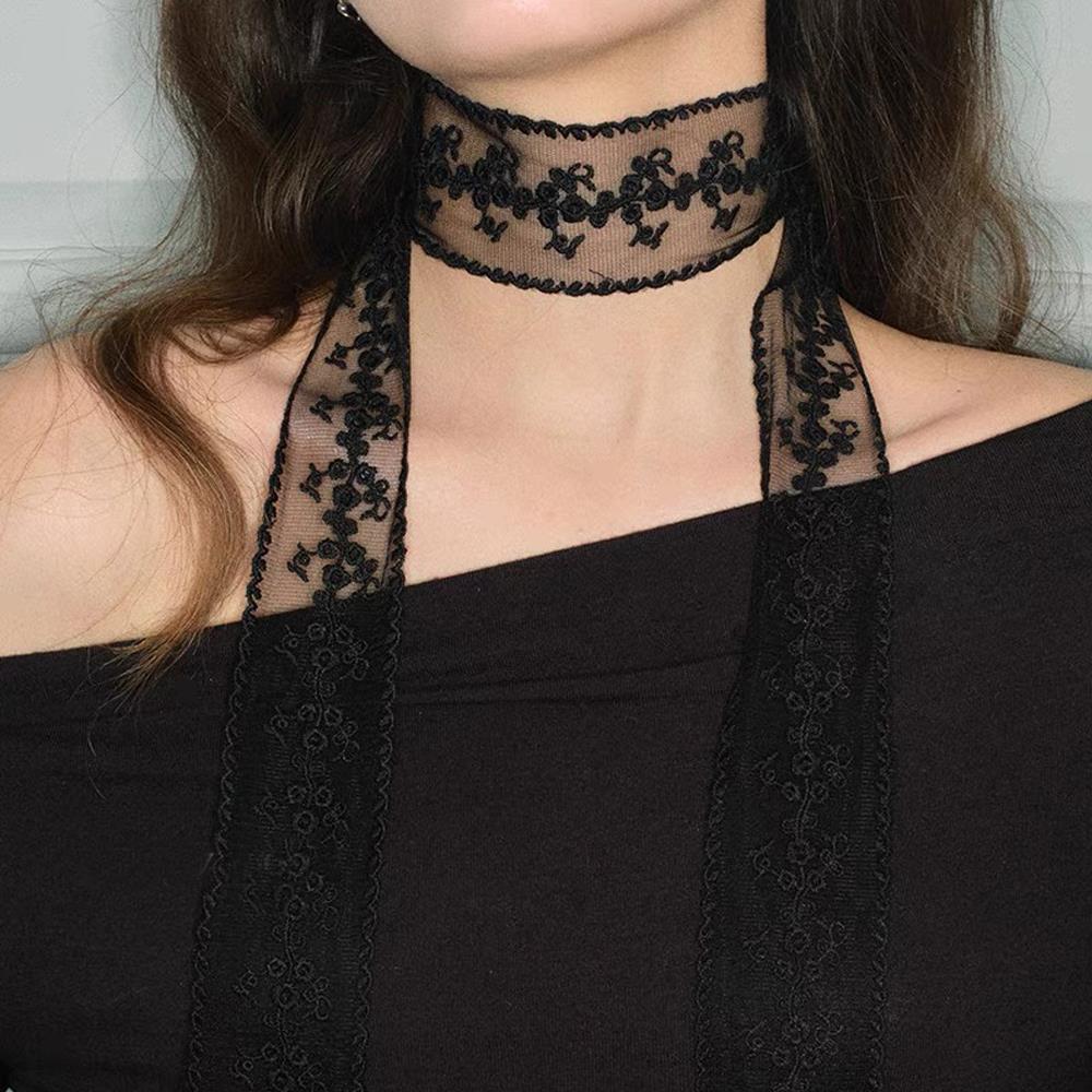 Elegant Lace Scarf Bow Necklac - Lace Ribbon Trim reseña y precio