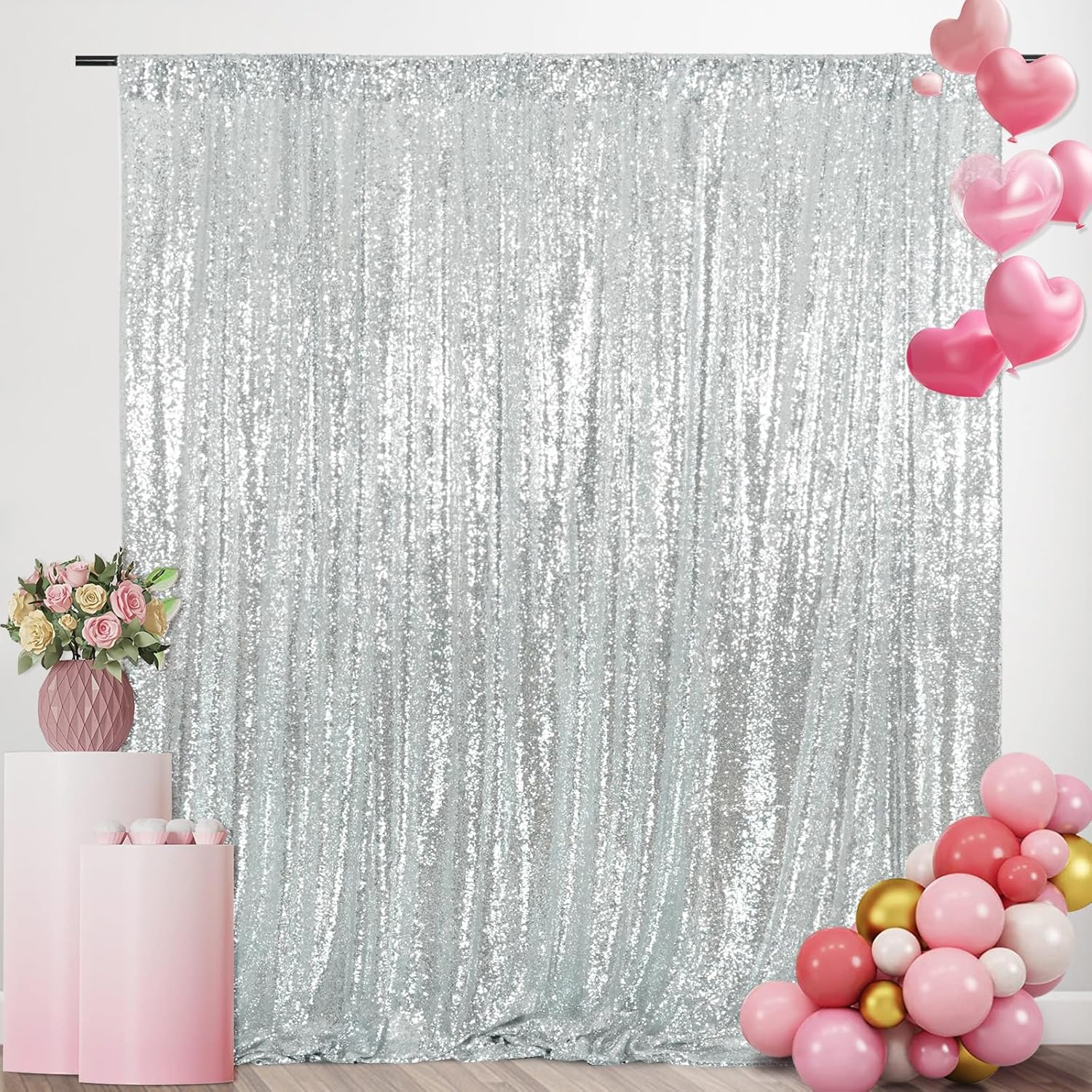 Silver Sequin Backdrop Curtain - Sequin Fabric Panel reseña y precio