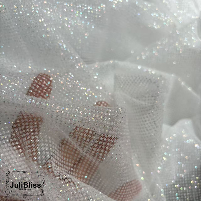Shimmering White Glitter Tulle - Sequin Fabric Panel reseña y precio