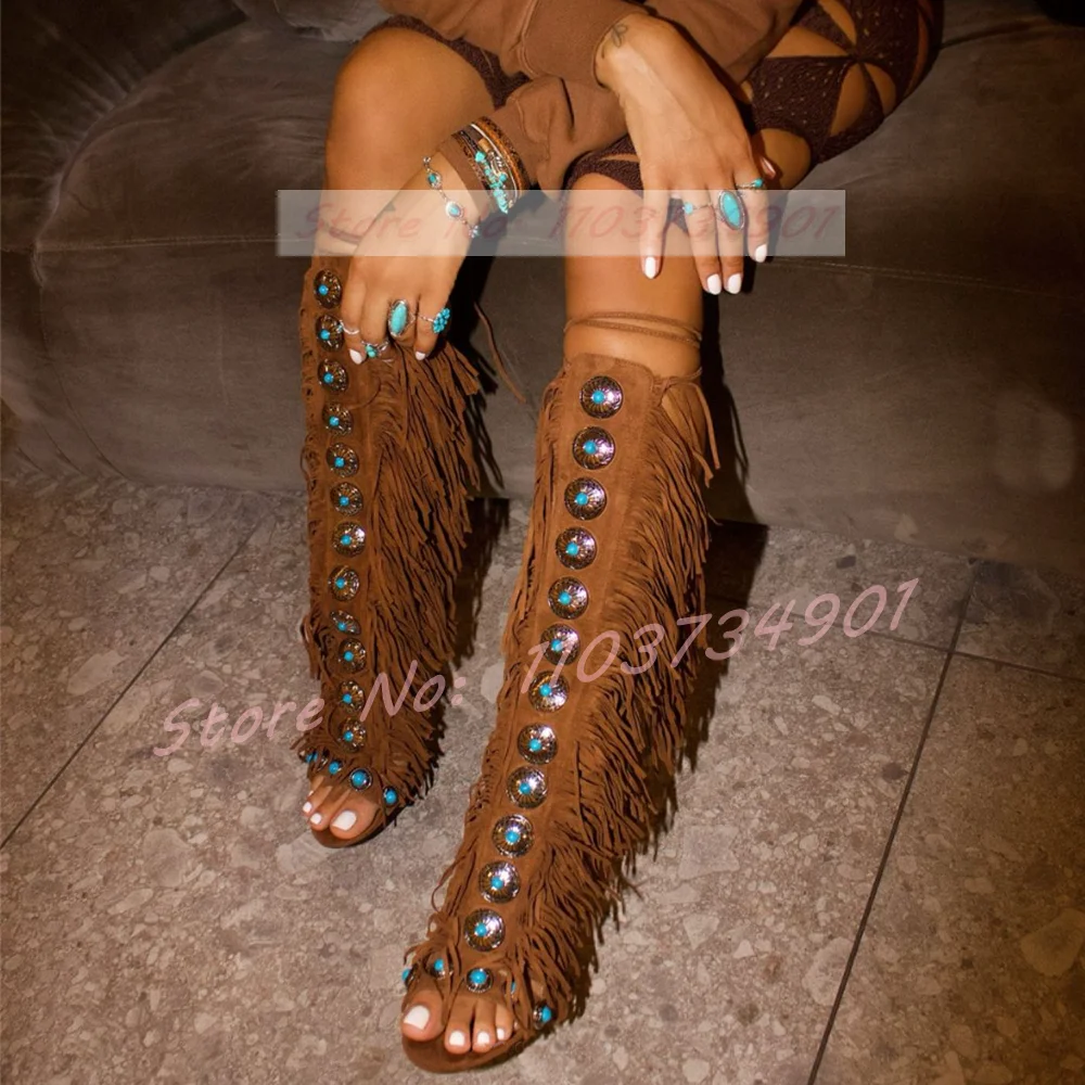 Tassels Open Toe Gems Knee Hig - Tassel Fringe Trim reseña y precio