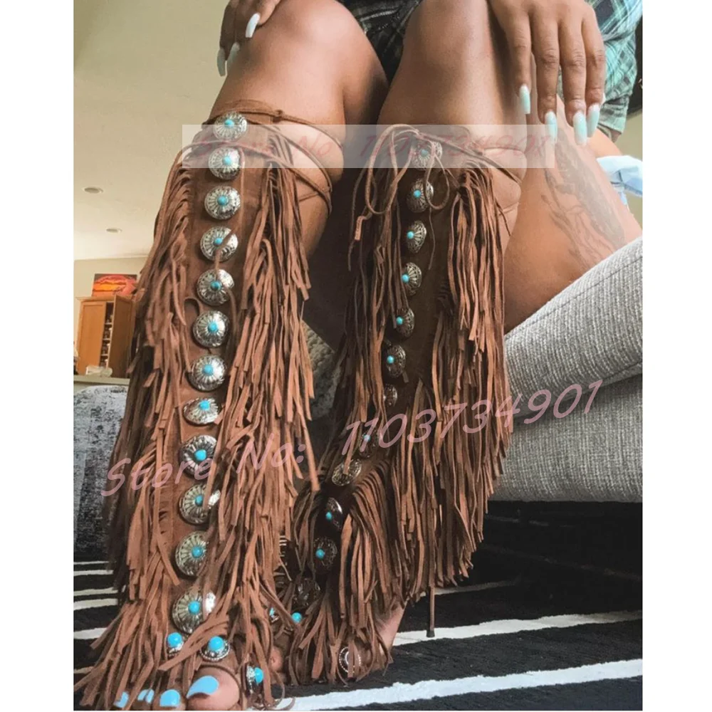 Tassels Open Toe Gems Knee Hig - Tassel Fringe Trim reseña y precio