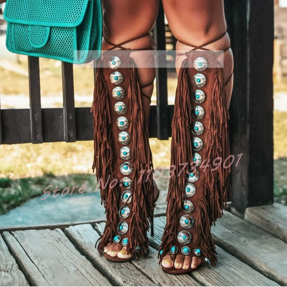 Tassels Open Toe Gems Knee Hig - Tassel Fringe Trim reseña y precio