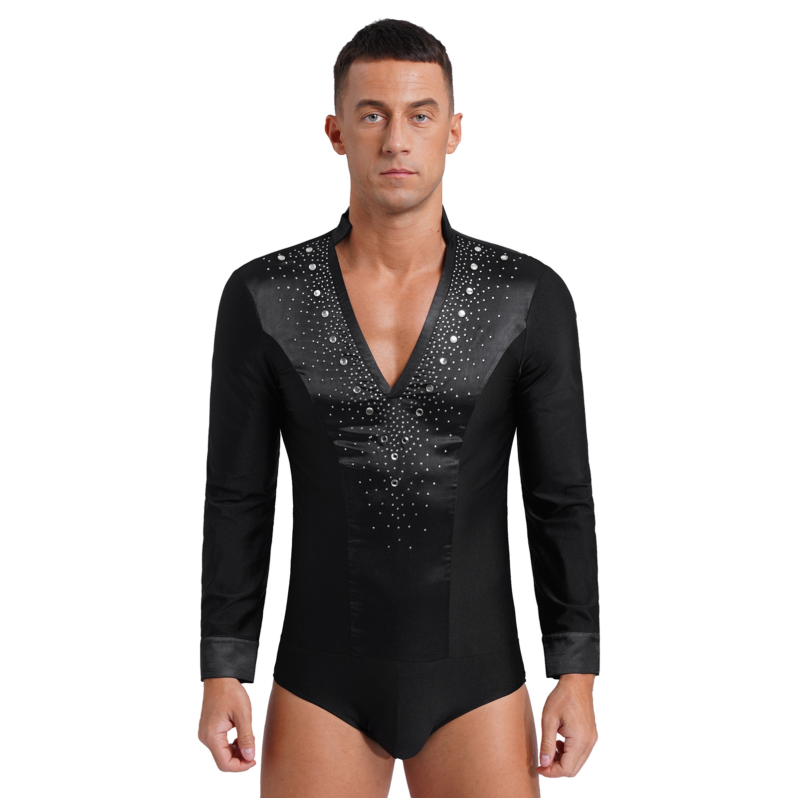 Mens Latin Jazz Dance Leotard  - Rhinestone Banding Trim reseña y precio