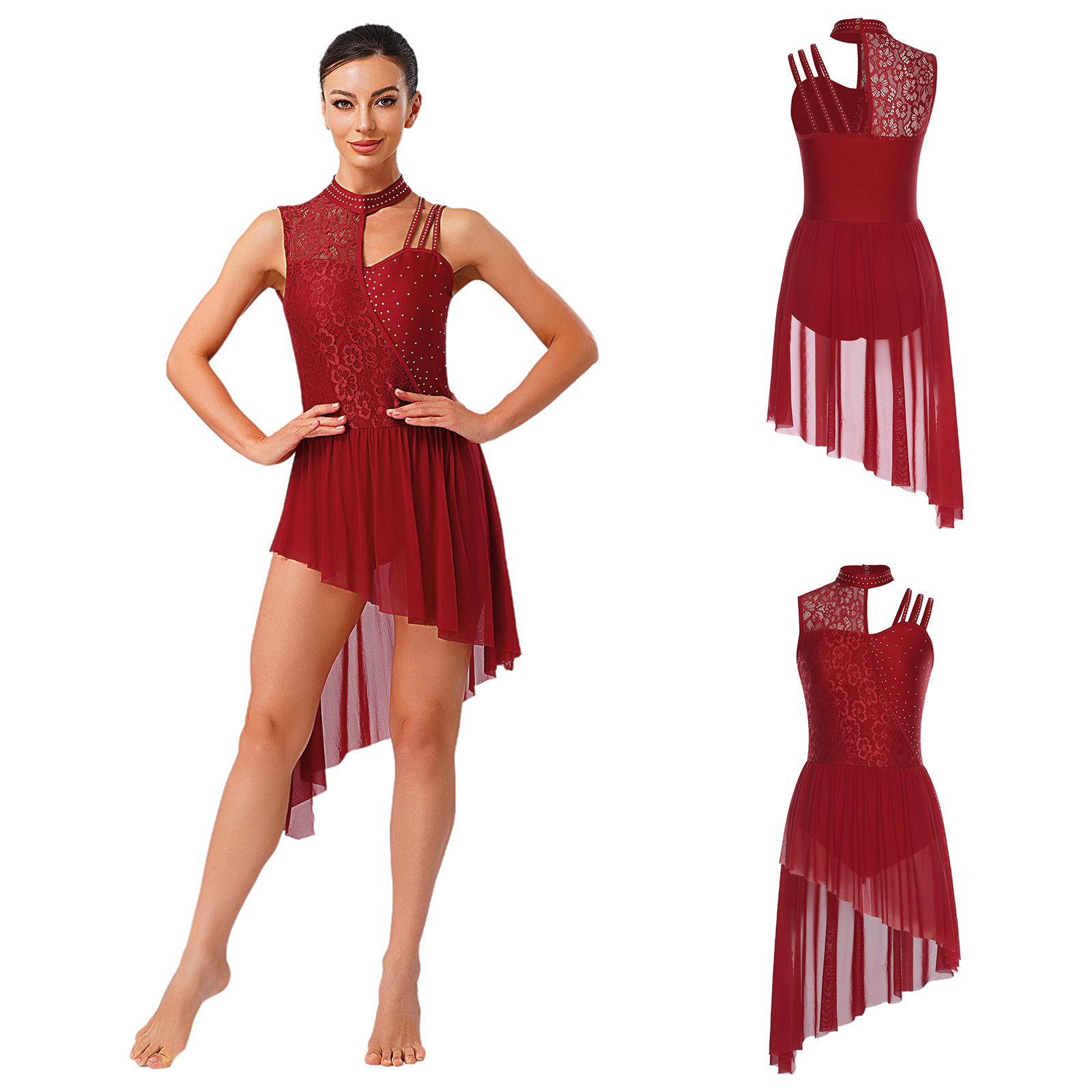 Women Lyrical Dance Dress Flor - Rhinestone Banding Trim reseña y precio