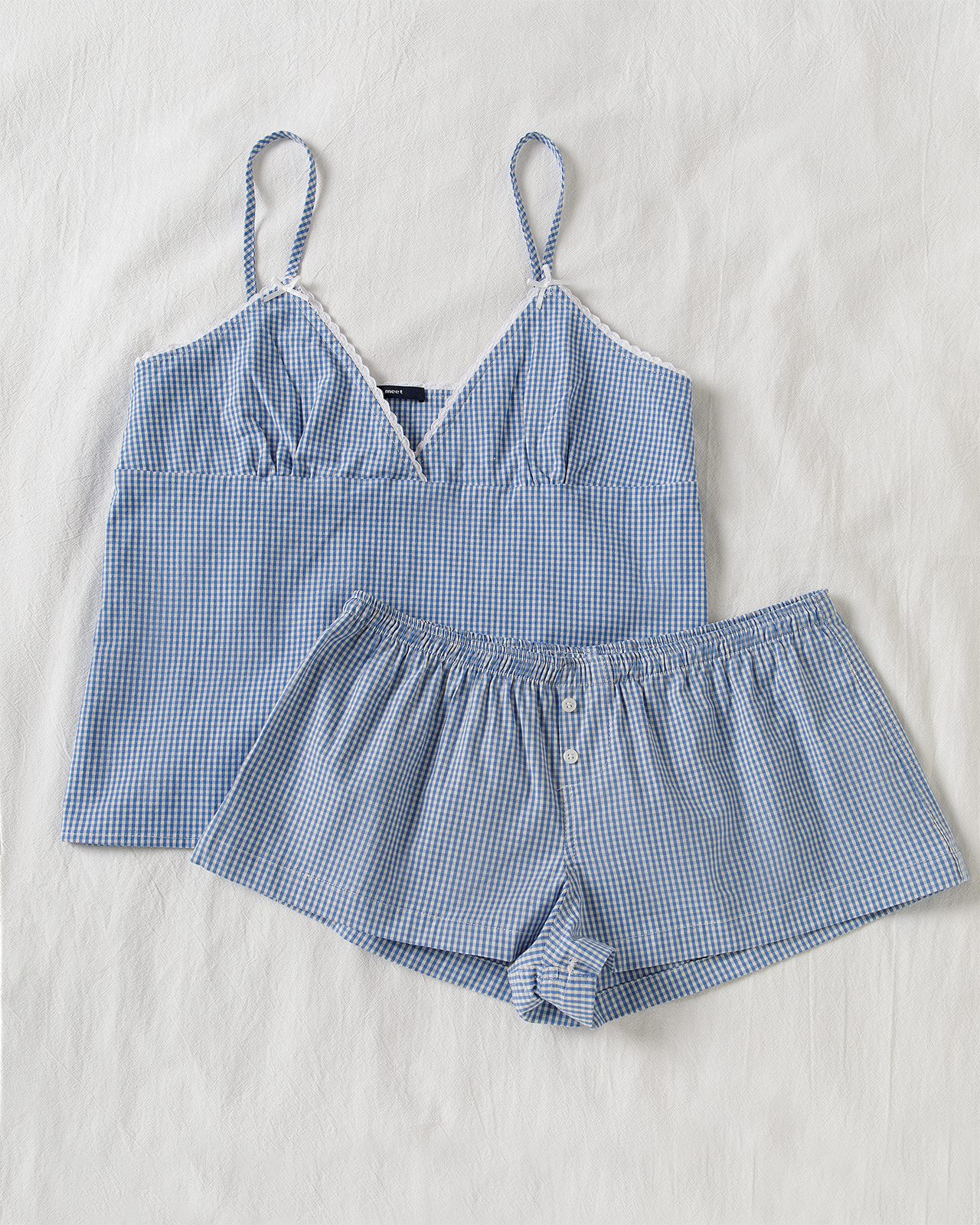 Blue Plaid Shorts 2 Piece Set  - Elastic Lace Trim reseña y precio