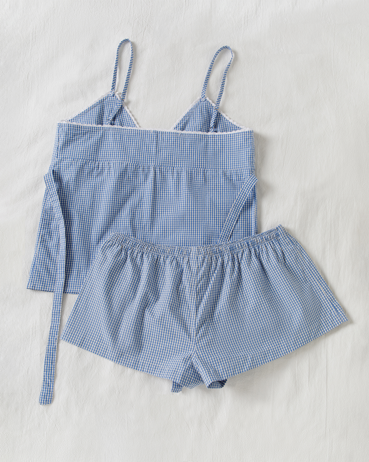 Blue Plaid Shorts 2 Piece Set  - Elastic Lace Trim reseña y precio