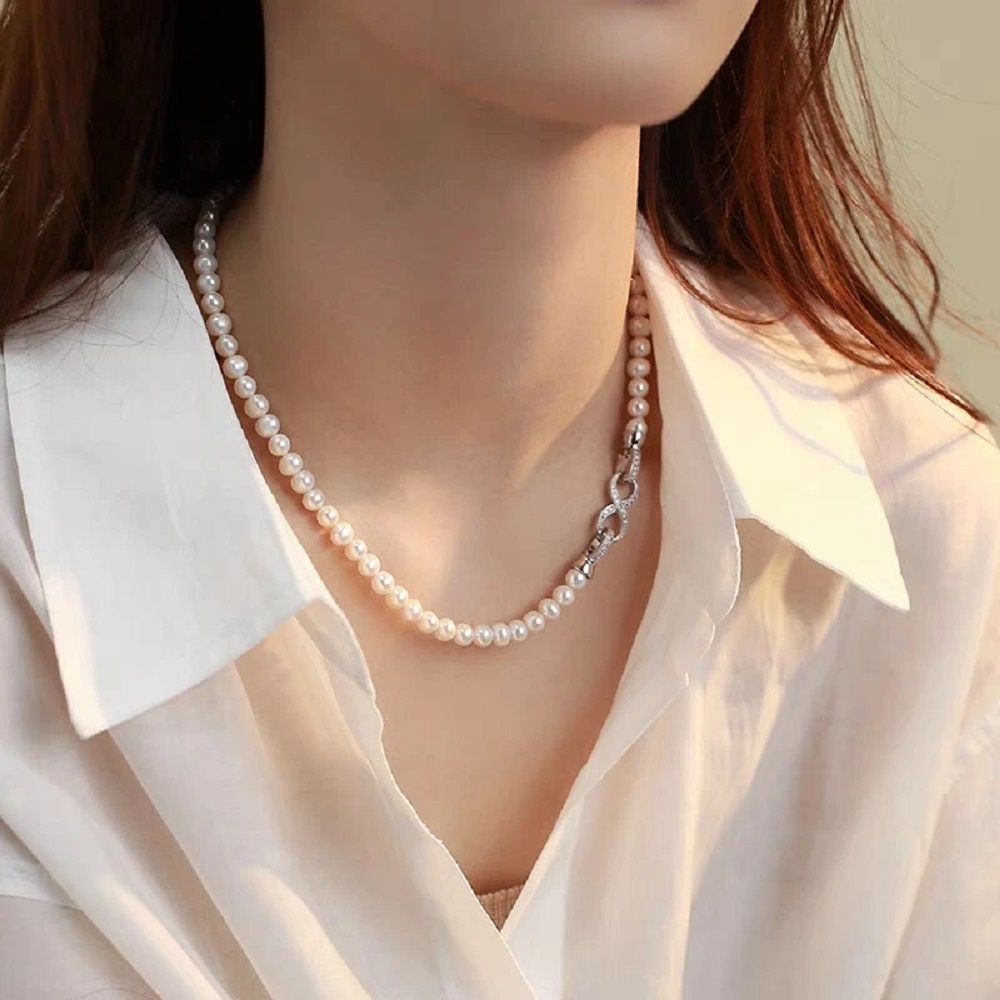 Natural Pearl Necklace Akoya A - Pearl Trim Chain reseña y precio