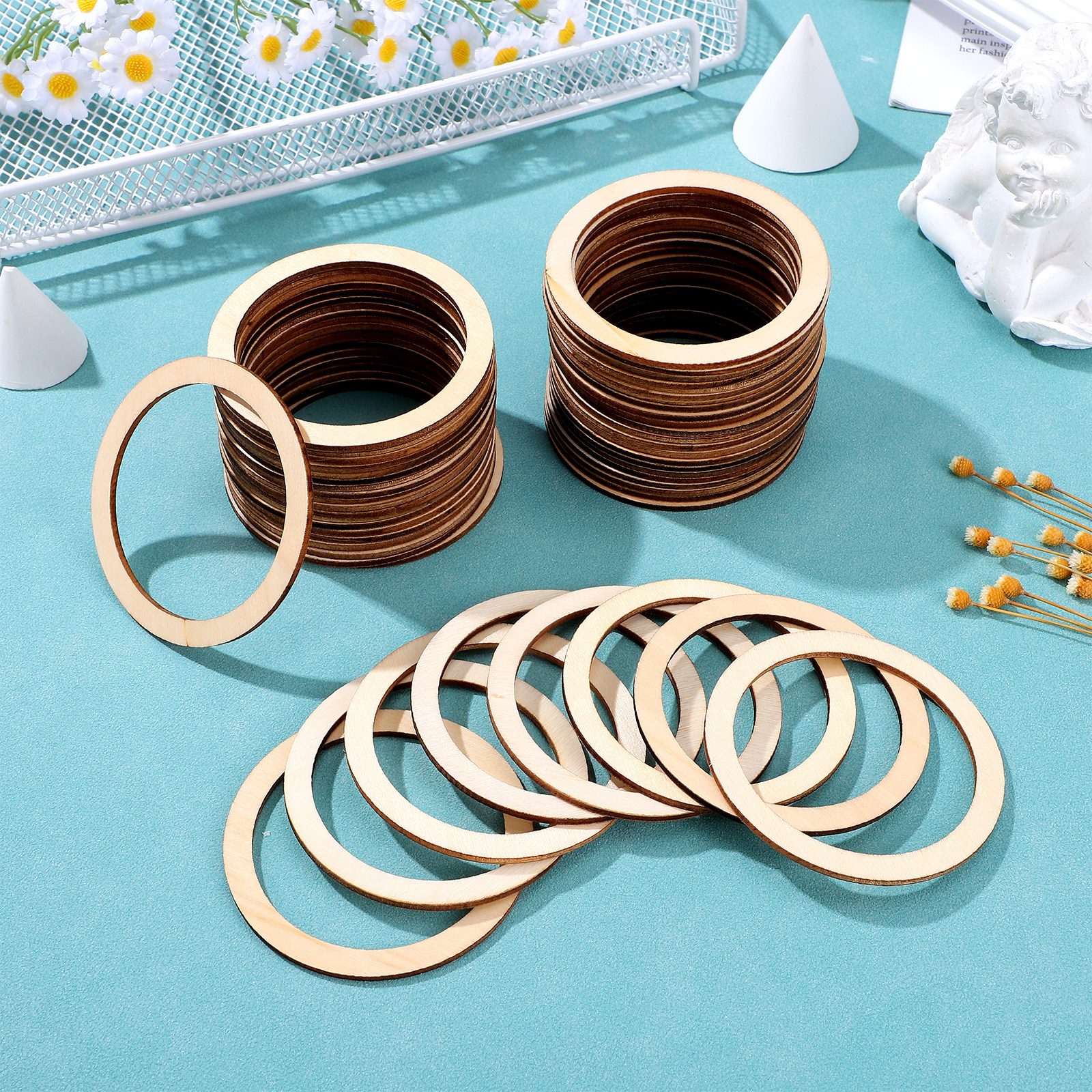 50Pcs Round Wooden Circle Embe - Christmas Craft Embellishment reseña y precio