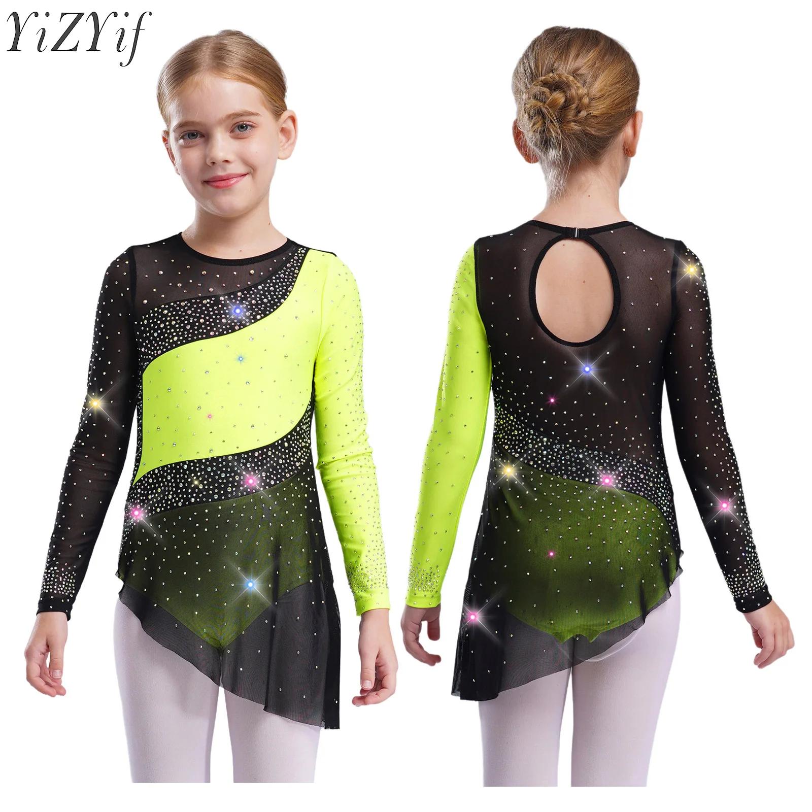 Kids Girls Ballet Leotard Dres - Rhinestone Banding Trim reseña y precio