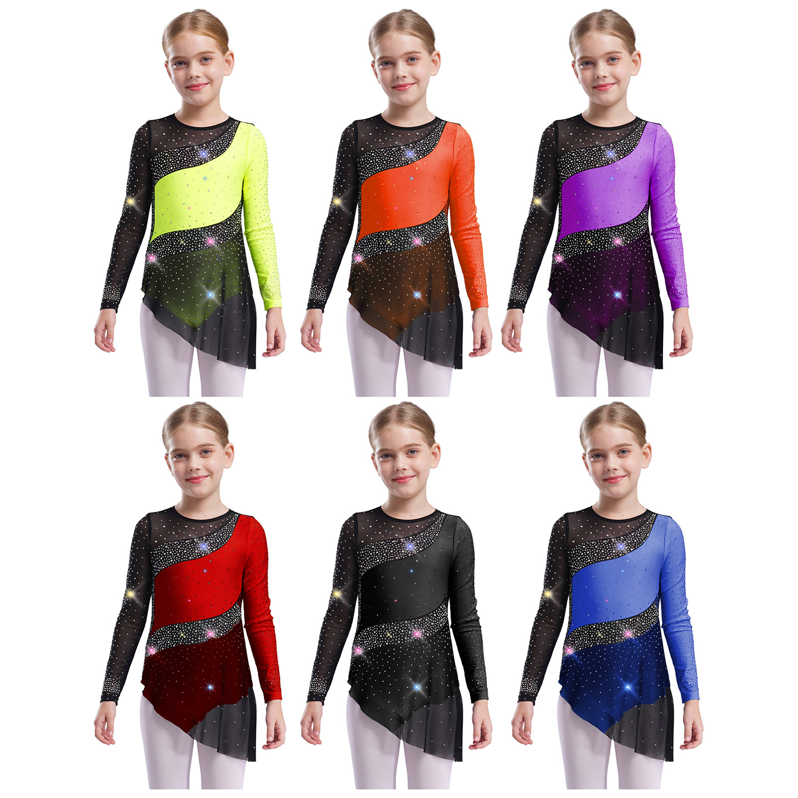 Kids Girls Ballet Leotard Dres - Rhinestone Banding Trim reseña y precio