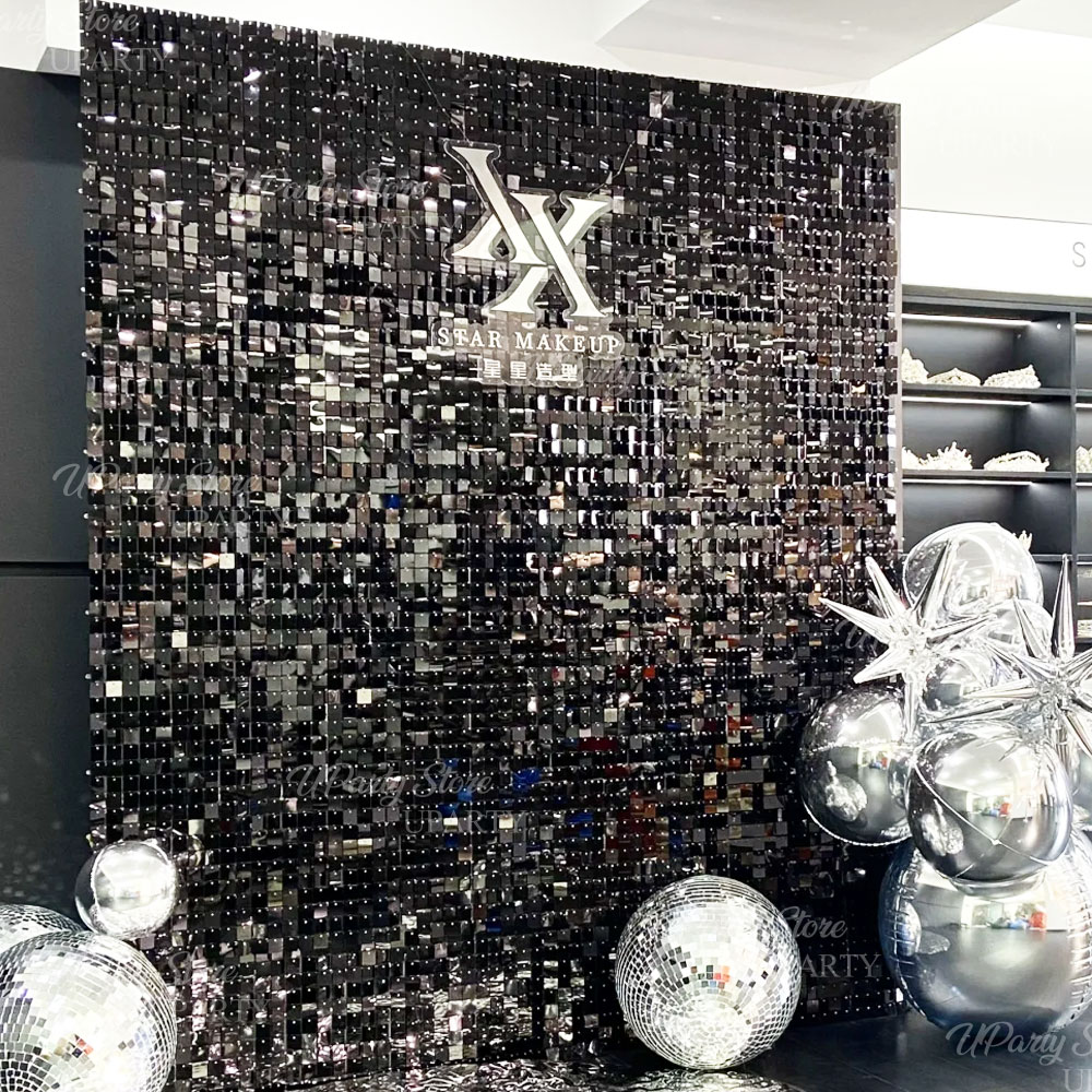 Black Shimmer Wall Backdrop 12 - Sequin Fabric Panel reseña y precio
