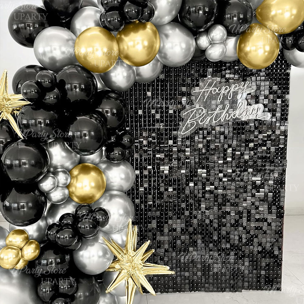 Black Shimmer Wall Backdrop 12 - Sequin Fabric Panel reseña y precio