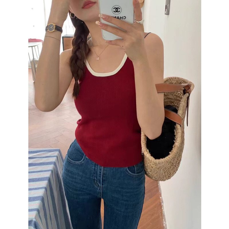 Women Trim Ribbed Tank Top U-N - Embellish Knit reseña y precio