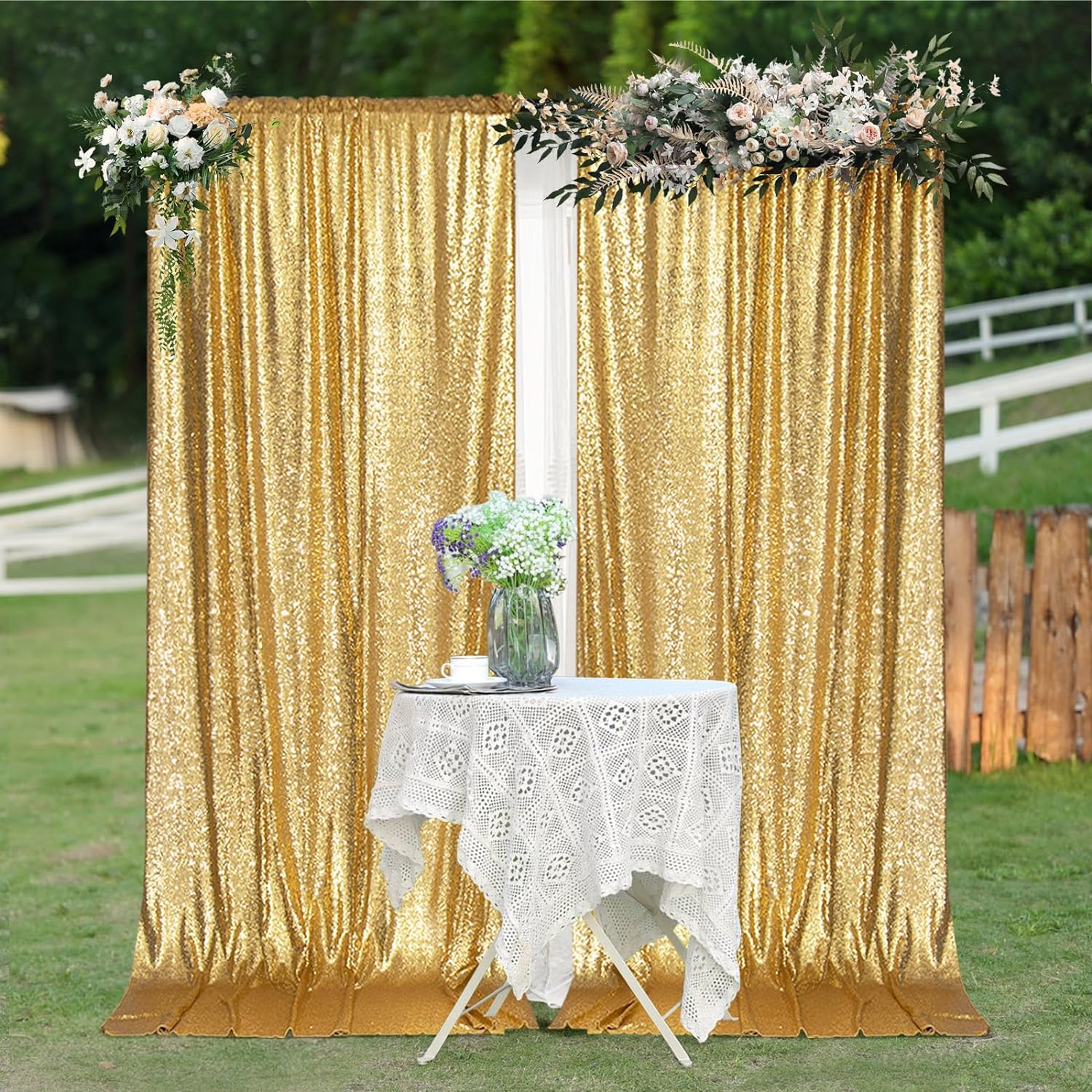 2×8FT-4PCS Gold Sequin Backdro - Sequin Fabric Panel reseña y precio