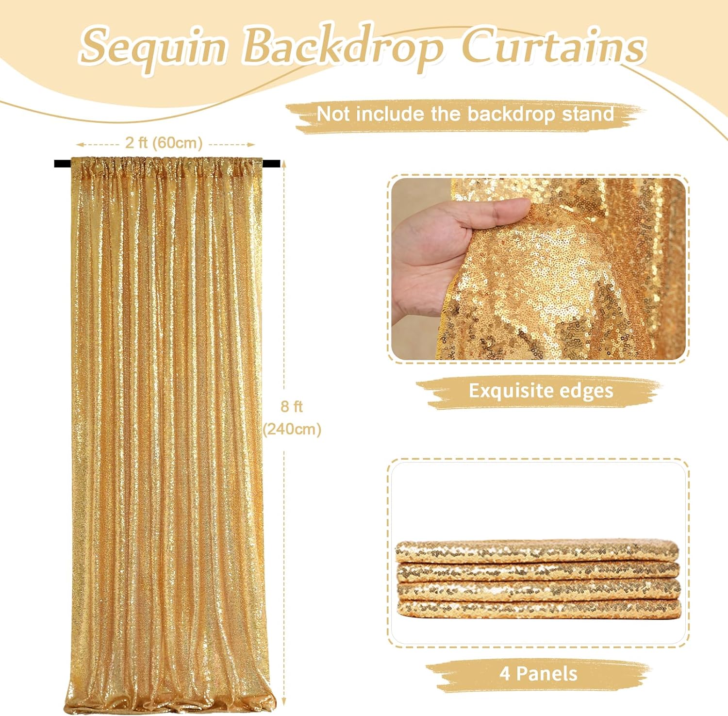 2×8FT-4PCS Gold Sequin Backdro - Sequin Fabric Panel reseña y precio