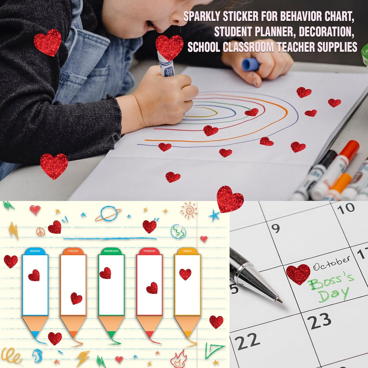 600 Pcs Red Heart Stickers, Sm - Glitter Vinyl Roll reseña y precio
