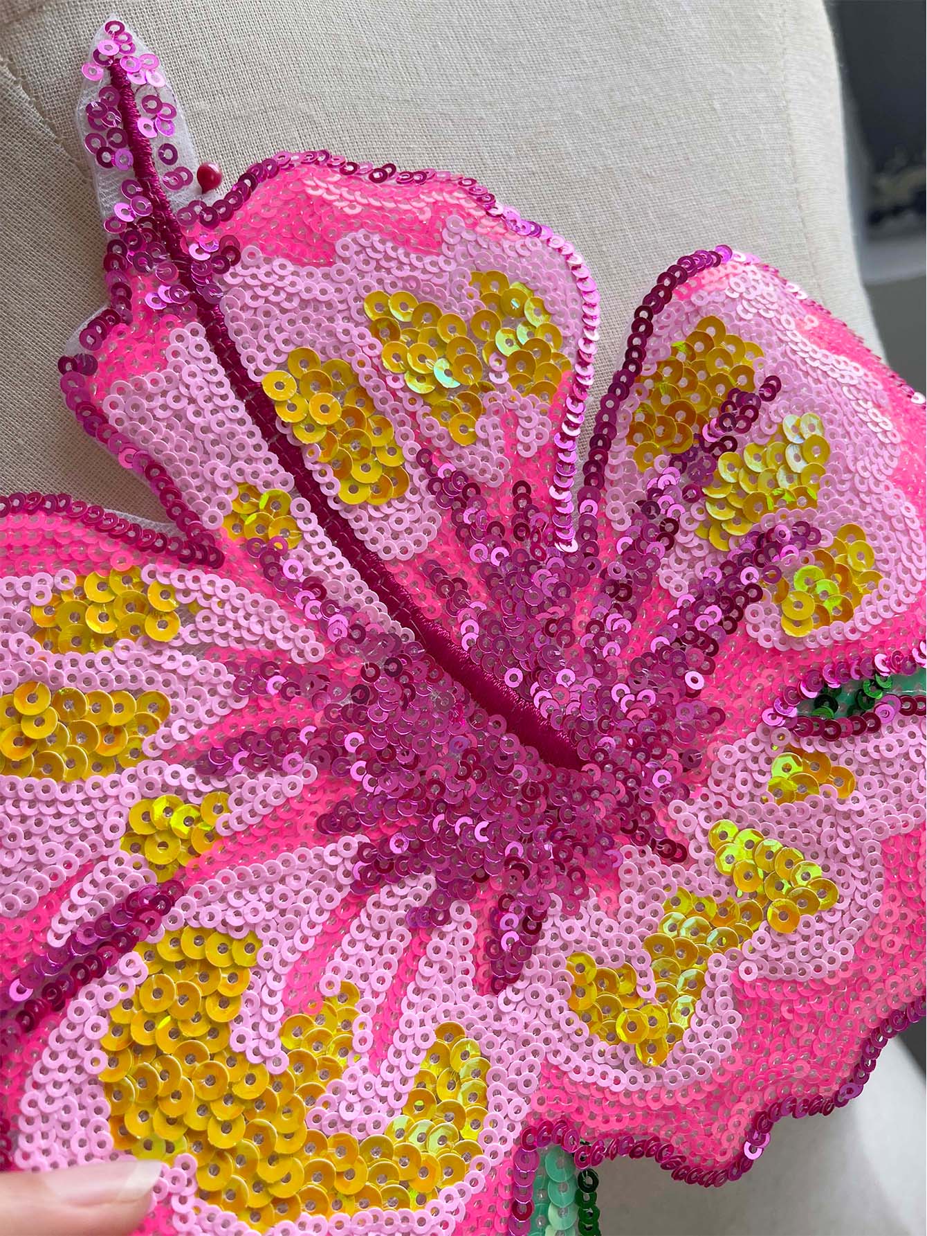1 Piece 26CM Shining Pink Sequ - Applique Patch Flower reseña y precio