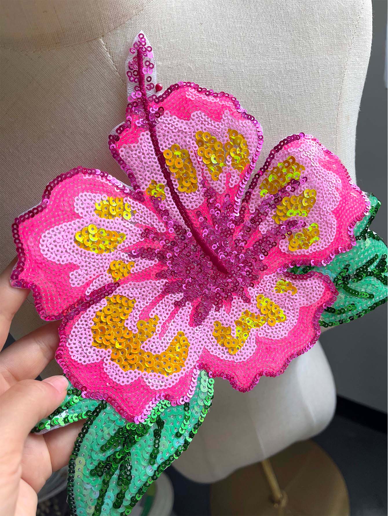 1 Piece 26CM Shining Pink Sequ - Applique Patch Flower reseña y precio