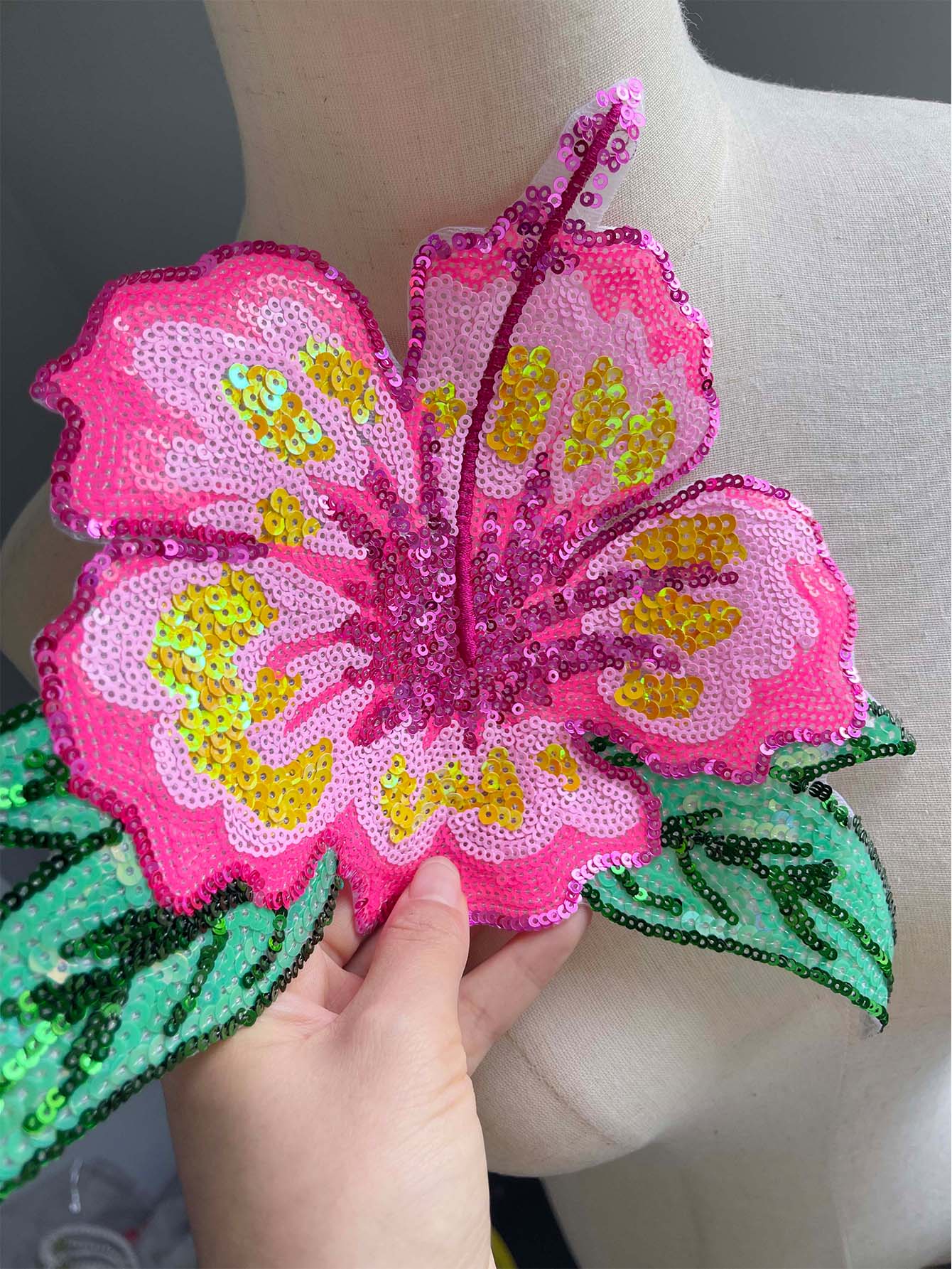1 Piece 26CM Shining Pink Sequ - Applique Patch Flower reseña y precio